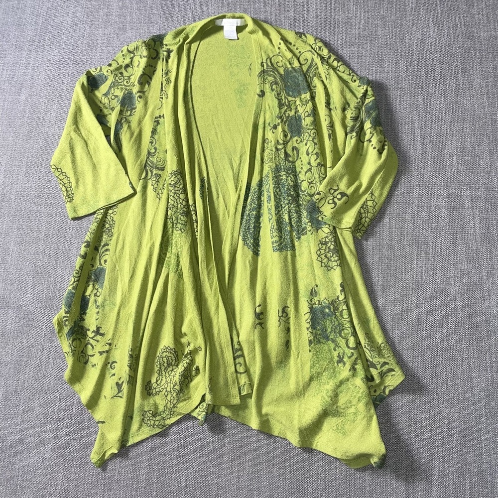 Charlotte Russe Cardigan Women Medium Lime Green Paisley Floral Handkerchief Hem